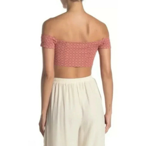 Free People Crop Top Off Shoulder Vermillionette Red Size Medium NWT - Picture 2 of 9